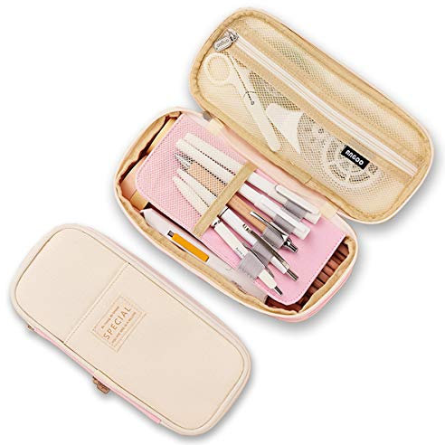 iSuperb Federmäppchen Studenten Mäppchen Skalierbar Etui Stifte Schulmäppchen Stiftemäppchen Groß Pencil Case für Mädchen, Junge Briefpapier Organizer-Tasche (Rosa2)