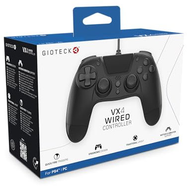 Gioteck - Mando con cable VX-4 de color negro para PS4 y PC (PlayStation 4)