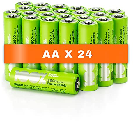PeakPower Akku AA NiMH | 24 Stück Batterien AA wiederaufladbar 1,2V | optimierte Kapazität, geringe Selbstentladung, vorgeladen | AA Akkus wiederaufladbar x24
