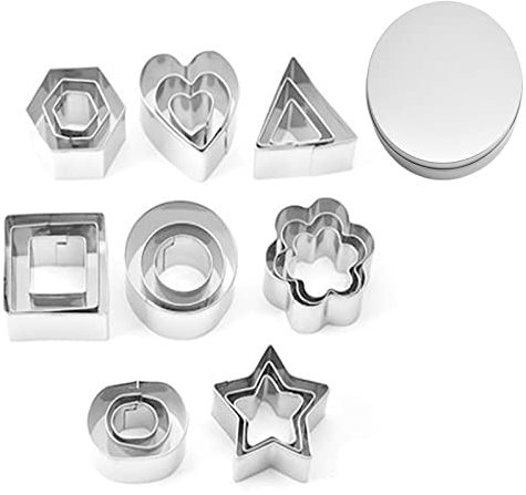 24 Piezas Moldes para Galletas, Cortadores de Galletas de Acero Inoxidable, Juego de Cortadores de Galletas Geométricos, para Hornear,Pasteles,Donas,Fondant,Chocolate