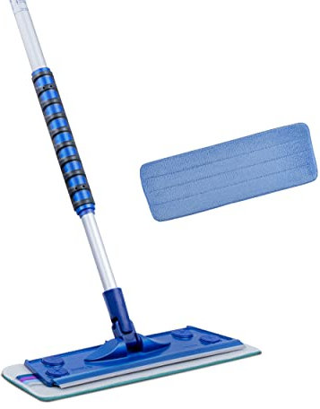 Silva Hochwertiges Mikrofaser Wischbezug Mopp Set | 360° Drehgelenk | Wischmop mit Teleskopstiel | Bodenwischer Stahlstiel 156 cm | Wischmopp mit Soft Touch Griff (Mop Set mit Trockentuch)