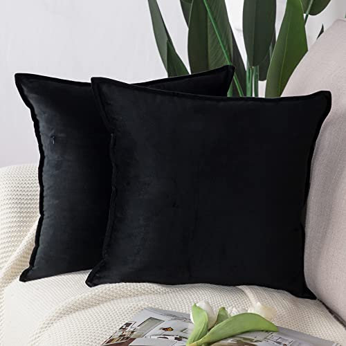Madizz 2er Set Samt Dekorativ Zierkissenbezüge Luxus Stil Kissenbezug für Sofa für Schlafzimmer Schwarz 50x50 cm Quadrat
