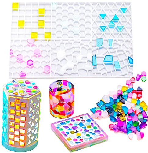 BROVITI Mosaic Tiles Decorative Resin Molds Various Mosaic Tiles Shape Cavity Shapes Silicone Molds for Epoxy Resin for Art Craft Photo Album Cup Mats Jar Home Decoration
