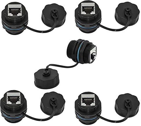 PENGLIN 5PCS Panel Montage Geschirmte CAT6 RJ45 Wasserdichte Stecker Cat5/5e/6 8P8C Ethernet LAN Kabel Kupplung Doppelkopf Adapter mit Wasserdicht/Staubkappe