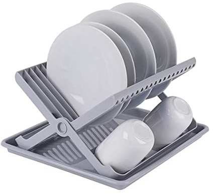 TIENDA EURASIA - Escurreplatos Plegable, Incluye Bandeja Escurreplatos sobre Fregadero, Escurreplatos Plegable de 37 x 33 x 21 cm, Escurreplatos de Plastico Gris