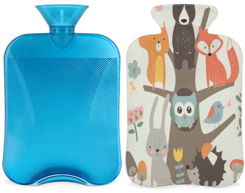 Forest Fox Wärmflasche mit Bezug, 2 l, PVC-Wärmflasche für Handfüße, Schmerzlinderung, Wärmekompresse und Kältetherapie