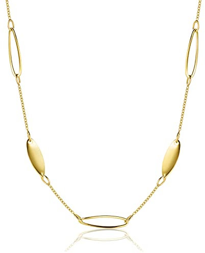 OROVI Damen Goldschmuck, Gold Kette mit Plättchen und Glieder Anhänger, Ankerkette, Collier 9 Karat (375) Gelbgold 42 cm