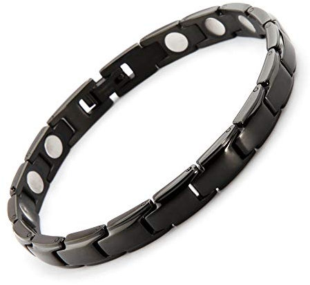 HAQI Bracelet magnétique pour homme et femme en argent, 3500 Gauss Bracelet à aimants puissants comme cadeau pour femme (19cm, Noir)