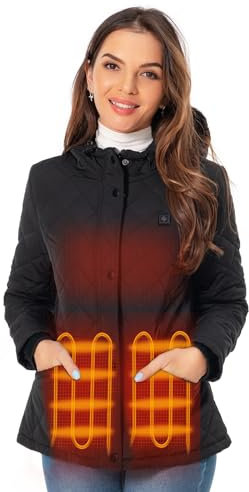 SGKOW Beheizbare Jacke Damen mit 7.4V Akku, Warme Heizjacke Damen, Beheizte Jacken für Winter