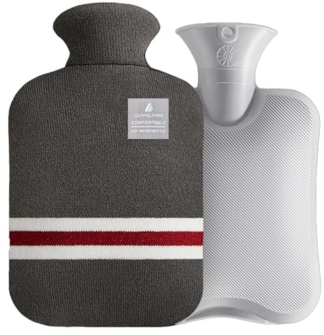 OliviaLiving sac d’eau chaude bouteille d’eau chaude 2000ML chauffe et compresse froide chaude recongelée avec rayures classiques pour soulager la douleur thérapie froide chaude