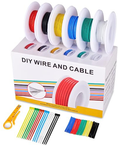 22 AWG Silikon Elektrokabel Set, Litzendraht Kabel, Flexibel Verzinntes Kupferkabel, Elektronik Kabel Verzinnter Kupferdraht Kit, Elektrischer Draht Anschlusskabelsatz 0.3m² 9.84 Fuß 6 Farben Spule