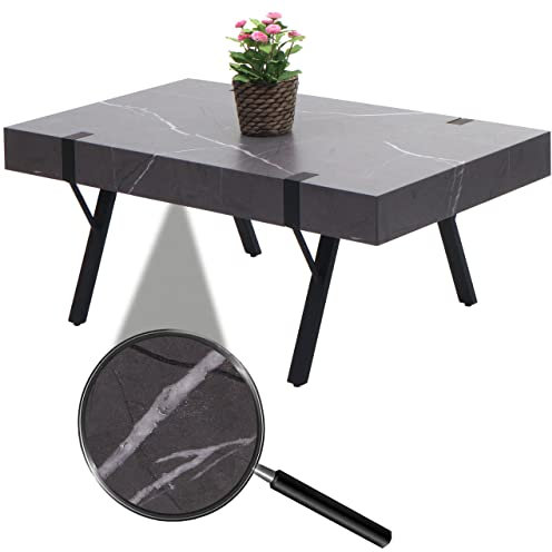 Mendler Couchtisch HWC-L54, Wohnzimmertisch Beistelltisch Sofatisch, Metall 43x110x60cm - Marmor-Optik grau