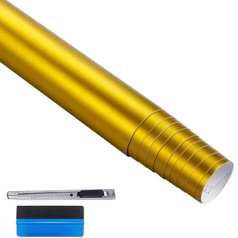 NewL Premium Satin Matt Chrom Ice Metallic Vinyl Folie Auto Folie Aufkleber Luftblasenfrei DIY Motorrad Handy Aufkleber Zubehör (Gold, 50 cm x 150 cm)
