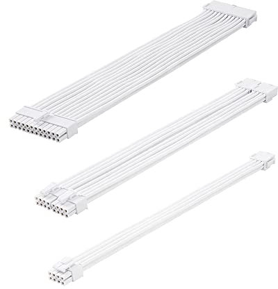 iHaospace Sleeved Cable Kit für PC/GPU/CPU, PSU Kabelverlängerung, PC Netzteil Extension Kabel mit Kabelkämmen,24PIN*1+8(6+2) PIN*2+8(4+4) PIN*1 Kabelmanagment -30CM Voll Weiß