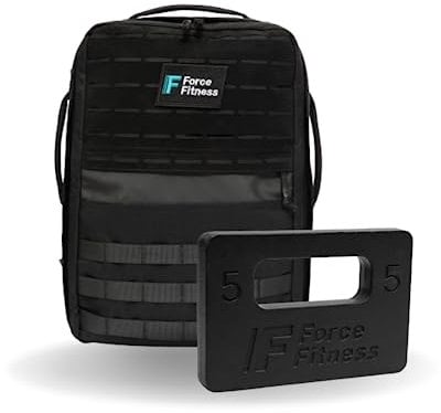 Force Fitness Rucking Backpack + Weights (5kg), Ruck Plate Carrier Rucksack for Men & Women, Weighted Backpack for Rucking, Running, Walking, Strength & Cardio Workouts for Athletes