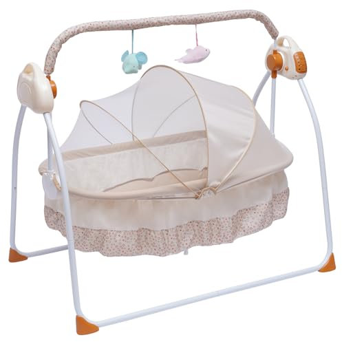 TaNeHaKi Elektrische Babywiege Baby Schaukelstuhl Automatischer Schaukel Babybett Babywippen Schaukel Zusammenklappbare Babywippen Timing-Funktion (Khaki)