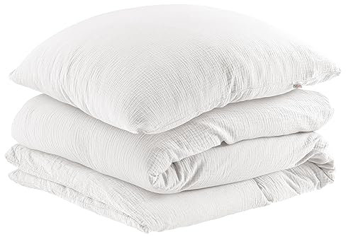 Pure Label Musselin Bettwäsche 135x200 cm mit einem Kissenbezug 80x80 cm aus 100% Baumwolle - Traumhaft weiche, kuschelige Bettwäsche-Sets in weiß aus Musselin