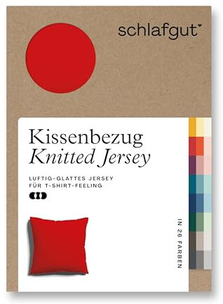 schlafgut Knitted Jersey Kissenbezug 80x80 cm Red Deep Uni weicher Premium Kopfkissenbezug einzeln, faltenfrei mit Elasthan