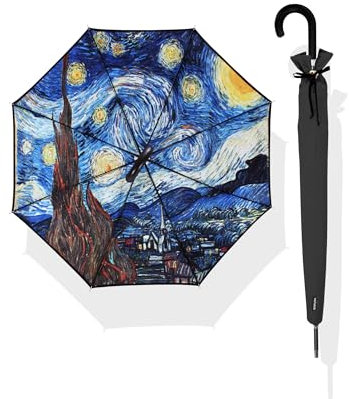 Rain Cats Sternennacht Van Gogh Winddichter Regenschirm Stockschirm Wasserdicht Regenschirm für Regen Auto Reisen Outdoor Männer Frauen