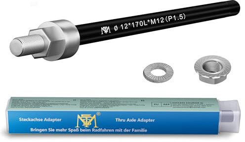 Steckachse M12 x 1,5-170 mm,Steckachse mit Fahrrad Achsadapter, Steckachse kompatibel mit den meisten Fahrradanhänger kupplungen