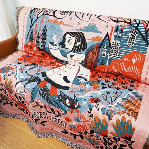 LumiSyne Doppelseitige Baumwolle Gewebt Decke Überwurf Mit Quaste Dschungel Böhmische Stil Wandteppich Kuscheldecke Dekorative Decke Für Bett Couch Sessel Camping Decke Tischdecke Teppich 160x130cm