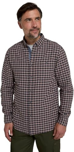 Mountain Warehouse Driftwood Check Herren Langarmhemd - Casual Top aus 100% Baumwolle, leicht, Fronttasche - für den täglichen Gebrauch, für die Freizeit Dunkel Grau X-Large