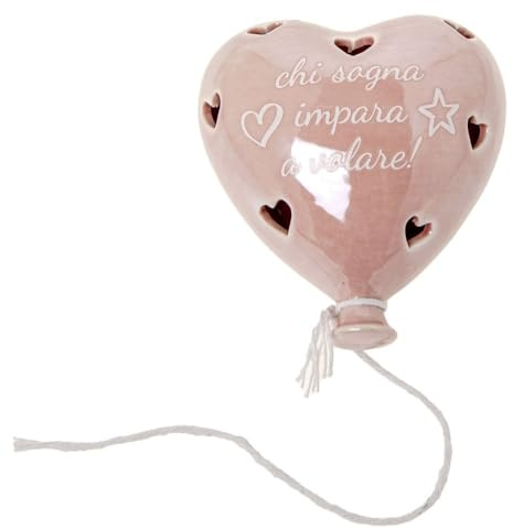 Serie Volo bomboniera Cuore LED Vari Colori in Porcellana 9 cm Chi sogna impara a Volare creazione bomboniere Fai da Te Idea Regalo (Rosa 1 Pezzo)