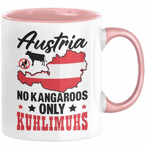 Keine Kängurus in Österreich Tasse Geschenk Kaffee-Becher Häferl Kuhlimuhs (Rosa)