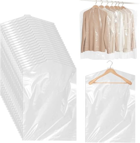 100 Pack 35.4 Inch Plastic Garment Bag Dry Cleaner Bags Clear Plastic bag Dry Cleaning Laundry Bags for Clothes Cover Hanging Clothes Clothes Storage for Long Dresses Skirt Coat Suit Shirt Jacket