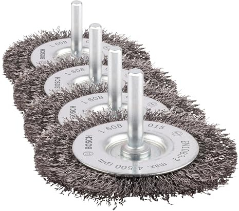 Bosch Accessories 1608622015 Shank Crimped Wire Wheel Steel, 75mm x 6mm (Pack of 4)