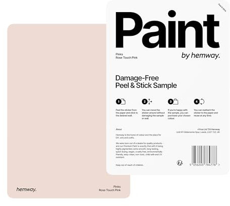 Hemway - Peel & Stick Sample for Our Chalk Based Furniture Matt Paint - Rose Touch Pink | A5 Damage-Free, Accurate Colour Swatch | Test Our Chalky Matt Shabby Chic Finishes for Interior Decor