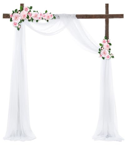 MOERAE Drappeggio di Arco di Nozze, 70x550cm Tessuto Chiffon Bianco Arco Nuziale, Tulle Matrimonio Mantovana Chiffon Tessuto Voile per Decorazioni Matrimoni, Cerimonia, Festa, Fase, Sfondo, Casa