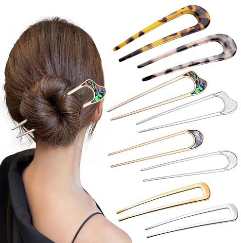 U Förmige Haarnadeln 8 Stück Haarnadeln Groß Haarnadel für Damen Metallacetat U-Form Haargabel Hair Pin Haarstyling-Hilfsmittel French Pin Dutt Haarstyling Zubehör für Damen und Mädchen