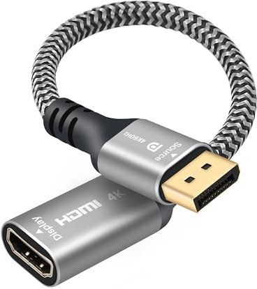 4K@60Hz DisplayPort to HDMI Adapter, Uni-Directional DP DisplayPort Male (Source) to HDMI Female (Screen) Braided Cord Converter Connector for PC, Dell, HP, AMD, NVIDIA Laptop HDTV Monitor