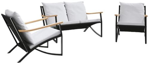 vidaXL 3-TLG. Balkonmöbel-Set mit Kissen Schwarz Stahl
