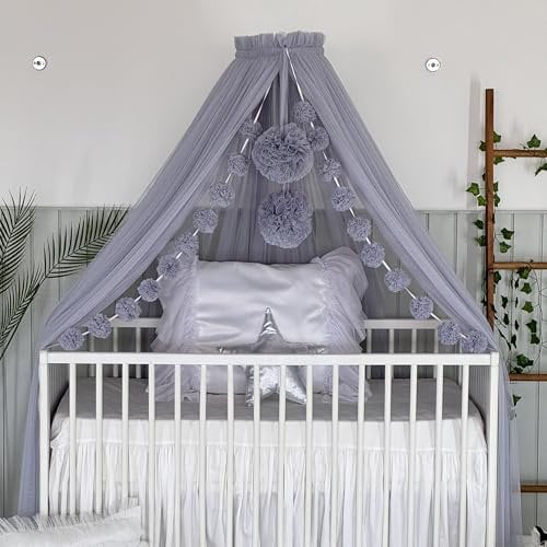 Baby Fancyroom Betthimmel für Babybett, Prinzessin Babywiege, Moskitonetz, Beistellbett Himmel, Babyzimmer Deko, Baldachin Kinderzimmer aus Premium Tüll (Hellgrau)