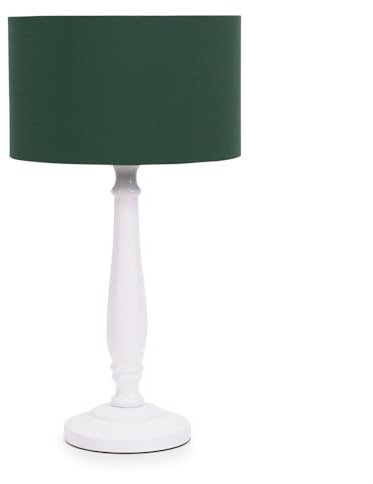 ValueLights Traditional White Wood Candlestick Table Lamp with Forest Green Fabric Drum Shade for Living Room Bedroom - LED Bulb Included