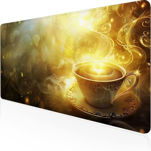 YALNSENN Mouse Pad Large, 1200 x 600 x 3mm Mice Pad with Non-Slip Rubber Base, Mouse Mats for Comters Durable Stitched Edges, Neoprene Smooth Surface for Laser and Optical Mouse Mat, Yellow Coffee