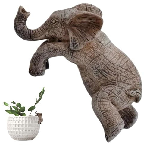 Zibeem Elefanten-Blumen-Pflanzgefäß-Figur, Elefanten-Figur, Blumentopf-Aufhänger - Elefant Huggers Figur für Pflanzentopf-| Hängen Sie einen Elefanten-Blumentopf aus Kunstharz für Garten, Balkon und
