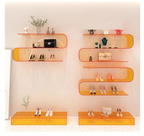 CEHJZQRPL Schwimmende Wandregale aus Acryl, bunte schwimmende Sportschuhregale aus Acryl, große, durchsichtige Acryl-Ausstellungsregale, Bücherregalleisten zur Wandaufbewahrung im Schlafzimmer(Orange,
