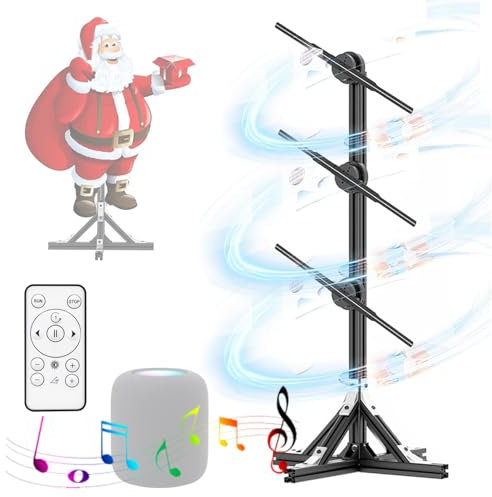 Eastnmythet Videoproiettore Olografico LED 3D con Musica, Proiettore a Ventola per Albero di Natale Olografico 3D da 45 Cm con Supporto e Comandi WiFi/Telecomandi