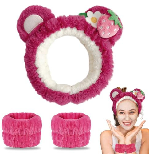 EIR 3 Stück Spa Gesicht Stirnband Set mit Bärenohren - Kosmetik Haarband für Abschminken, Gesichtswäsche - Gadgets für Frauen