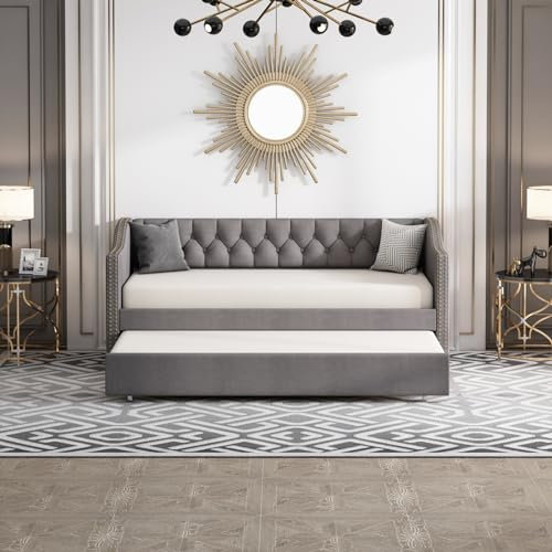 BLSYHDH Tagesbett Ausziehbar Schlafsofa 90x200,Schlafsofa,Schlafcouch,Schlafcouch ausziehbar,Ausziehbett mit Lattenrost,Bettsofa,Polsterbett Multifunktionsbett