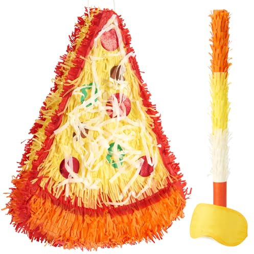 WERNNSAI Pizza Pinata – Geburtstags Pinata Deko Junge Kinder Käsepizza Piñata Gefüllt mit Augenbinde Stab Mexikanische Geburtstagsparty Dekorationen Piñata Lustige Junggesellinnenabschied Spiele