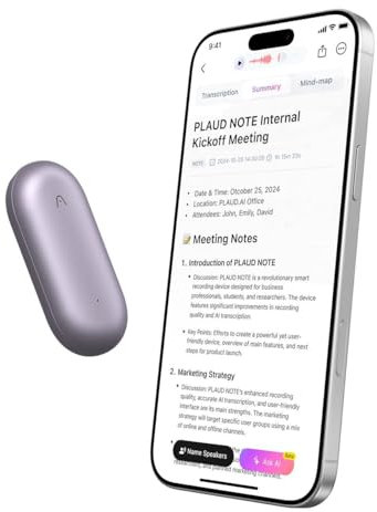 PLAUD NotePin Registratore vocale IA, Controllo tramite app, Dispositivo per appunti IA, Trascrizione e riepilogo IA, Supporto per 112 Lingue, Memoria 64 GB, Registratore audio per riunioni, Viola