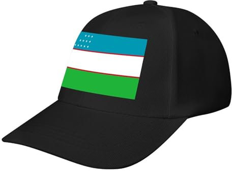 Retro Baseball Cap Herren und Damen,Uzbekistan National Flag Einstellbare Kappe mit Schirm, Polyester Sonnenschutz Baseballkappe für Outdoor,Black