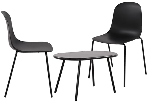 CLP 2er Sitzgruppe Veldin I Garten-Set 2X Stuhl stapelbar und 1x Tisch I Outdoor-Set wetterfest und UV-beständig I Gartenmöbel, Farbe:schwarz
