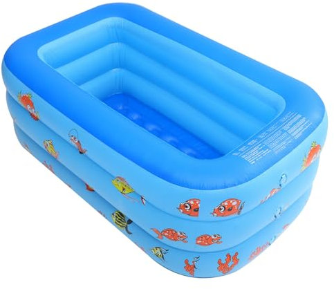 Milisten Piscina Hinchable Infantil Azul Bañera Inflable Triple para Bebés y Niño Niña Colchón De Agua Resistente De PVC para Acuáticos y Diversión Familiar