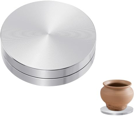 Rotating Sculpture Turntable with Silver Aluminum Base, Dual Bearing Spin Support for Clay Modeling, Ceramic Wheel Tools, Essential Pottery Tools for Studio and Pottery Wheel Projects