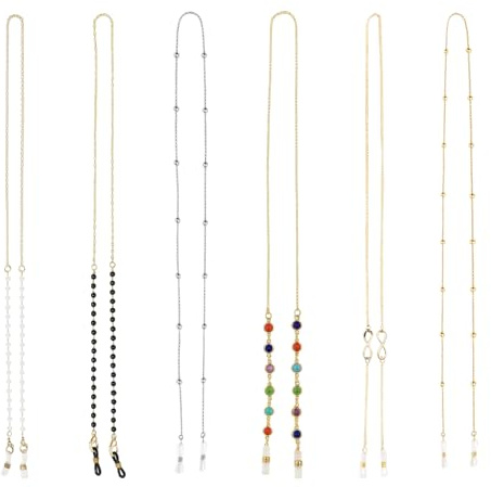 Lunpoem 6 PCS Brillenkette Damen, 70cm, Brillenband Brillenhalter für Brille Sonnenbrille Maske, Brillenkette Gold Silber, Elegantes Brillen Zubehör für Frauen Kinder Senioren Alltag Büro